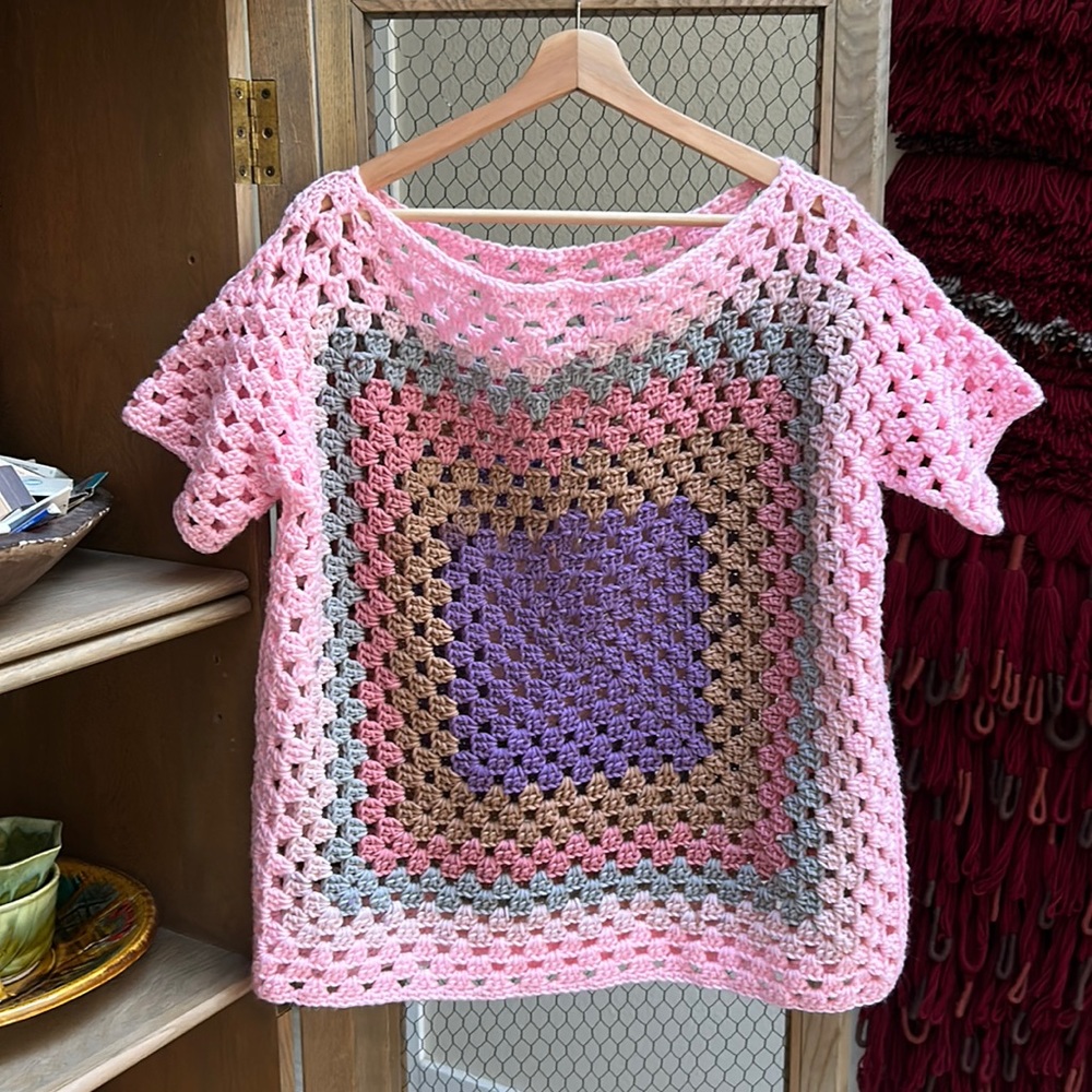 Handmade Granny Crochet Square Short Sleeve Top